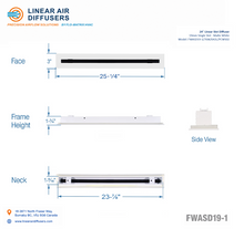 Load image into Gallery viewer, Overall dimensions of a 24-inch 1-slot linear slot diffuser with 19mm opening in matte white.