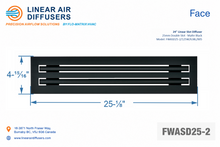 Load image into Gallery viewer, Face dimensions of a 24-inch 2-slot linear slot diffuser with 25mm opening in matte black.
