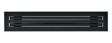 Load image into Gallery viewer, Front view of a black 24-inch 2-slot linear diffuser with 19mm openings for precision airflow in commercial HVAC systems