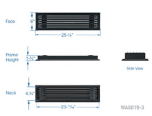Load image into Gallery viewer, Full dimensions of a black 24 inch 3-slot linear diffuser with 19mm openings for precision airflow in commercial HVAC systems