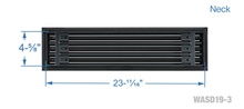 Load image into Gallery viewer, Neck dimensions of a black 24 inch 3-slot linear diffuser with 19mm openings for precision airflow in commercial HVAC systems