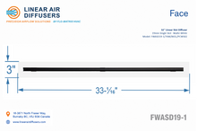 Load image into Gallery viewer, Face dimensions of a 32-inch 1-slot linear slot diffuser with 19mm opening in matte white.