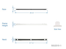 Load image into Gallery viewer, Full dimensions of a white 32 inch 1-slot linear diffuser with 19mm openings for precision airflow in commercial HVAC systems