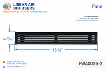 Load image into Gallery viewer, Face dimensions of a 32-inch 2-slot linear slot diffuser with 25mm opening in matte black.