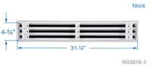 Load image into Gallery viewer, Neck dimensions of a white 32 inch 3-slot linear diffuser with 19mm openings for precision airflow in commercial HVAC systems