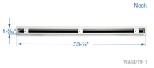 Load image into Gallery viewer, Neck dimensions of a white 34 inch 1-slot linear diffuser with 19mm openings for precision airflow in commercial HVAC systems