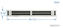 Load image into Gallery viewer, Neck dimensions of a white 36 inch 2-slot linear diffuser with 19mm openings for precision airflow in commercial HVAC systems