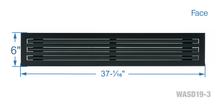 Load image into Gallery viewer, Face dimensions of a black 36 inch 3-slot linear diffuser with 19mm openings for precision airflow in commercial HVAC systems