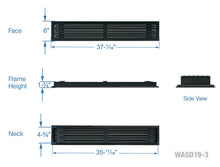 Load image into Gallery viewer, Full dimensions of a black 36 inch 3-slot linear diffuser with 19mm openings for precision airflow in commercial HVAC systems