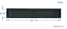 Load image into Gallery viewer, Neck dimensions of a black 36 inch 3-slot linear diffuser with 19mm openings for precision airflow in commercial HVAC systems