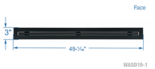 Load image into Gallery viewer, Face dimensions of a black 48-inch 1-slot linear diffuser with 19mm openings for precision airflow in commercial HVAC systems