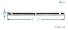 Load image into Gallery viewer, Neck dimensions of a white 48 inch 1-slot linear diffuser with 19mm openings for precision airflow in commercial HVAC systems