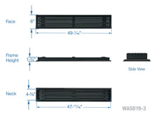 Load image into Gallery viewer, Full dimensions of a black 48 inch 3-slot linear diffuser with 19mm openings for precision airflow in commercial HVAC systems