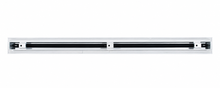Load image into Gallery viewer, Back view of a white 96 inch 1-slot linear diffuser with 19mm openings for precision airflow in commercial HVAC systems.