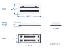 Load image into Gallery viewer, Full dimensions of a white 10x4 inch 2-slot linear diffuser with 25mm openings for high airflow in commercial HVAC systems