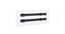 Load image into Gallery viewer, Side view of a white 10x4 inch 2-slot linear diffuser with 25mm openings for high airflow in commercial HVAC systems