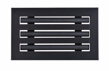 Load image into Gallery viewer, Front view of a black 10x6 inch 3-slot linear diffuser with 25mm openings for high airflow in commercial HVAC systems