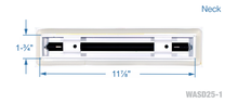 Load image into Gallery viewer, Neck dimensions of a white 12 inch 1-slot linear diffuser with 25mm openings for high airflow in commercial HVAC systems