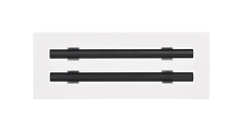 Load image into Gallery viewer, Front view of a white 12x4 inch 2-slot linear diffuser with 25mm openings for high airflow in commercial HVAC systems