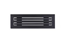 Load image into Gallery viewer, Front view of a black 14x4 inch 2-slot linear diffuser with 25mm openings for high airflow in commercial HVAC systems