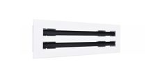 Load image into Gallery viewer, Side view of a white 14x4 inch 2-slot linear diffuser with 25mm openings for high airflow in commercial HVAC systems