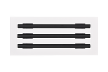Load image into Gallery viewer, Front view of a white 14x6 inch 3-slot linear diffuser with 25mm openings for high airflow in commercial HVAC systems