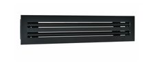 Load image into Gallery viewer, Side view of a black 16 inch 2-slot linear diffuser with 25mm openings for high airflow in commercial HVAC systems