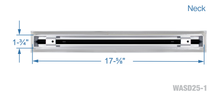 Load image into Gallery viewer, Neck dimensions of a white 18 inch 1-slot linear diffuser with 25mm openings for high airflow in commercial HVAC systems