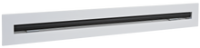 Load image into Gallery viewer, Side view of a white 18 inch 1-slot linear diffuser with 25mm openings for high airflow in commercial HVAC systems