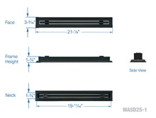 Load image into Gallery viewer, Full dimensions of a black 20-inch 1-slot linear diffuser with 25mm openings for high airflow in commercial HVAC systems