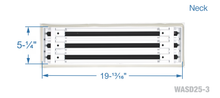 Load image into Gallery viewer, Neck dimensions of a white 20 inch 3-slot linear diffuser with 25mm openings for high airflow in commercial HVAC systems