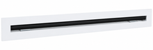 Load image into Gallery viewer, Side view of a white 22 inch 1-slot linear diffuser with 25mm openings for high airflow in commercial HVAC systems