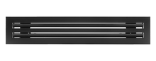 Load image into Gallery viewer, Front view of a black 22 inch 2-slot linear diffuser with 25mm openings for high airflow in commercial HVAC systems