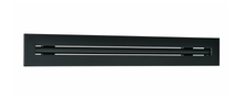 Load image into Gallery viewer, Side view of a black 24-inch 1-slot linear diffuser with 25mm openings for high airflow in commercial HVAC systems