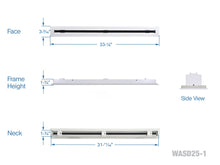 Load image into Gallery viewer, Full dimensions of a white 32 inch 1-slot linear diffuser with 25mm openings for high airflow in commercial HVAC systems