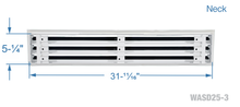 Load image into Gallery viewer, Neck dimensions of a white 32 inch 3-slot linear diffuser with 25mm openings for high airflow in commercial HVAC systems