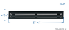 Load image into Gallery viewer, Face dimensions of a black 36 inch 2-slot linear diffuser with 25mm openings for high airflow in commercial HVAC systems