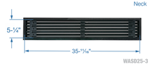 Load image into Gallery viewer, Neck dimensions of a black 48 inch 3-slot linear diffuser with 25mm openings for high airflow in commercial HVAC systems
