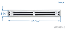Load image into Gallery viewer, Neck dimensions of a white 48 inch 2-slot linear diffuser with 25mm openings for high airflow in commercial HVAC systems