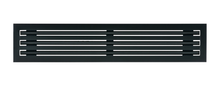 Load image into Gallery viewer, Front view of a black 48 inch 3-slot linear diffuser with 25mm openings for high airflow in commercial HVAC systems
