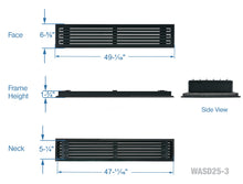 Load image into Gallery viewer, Full dimensions of a black 48 inch 3-slot linear diffuser with 25mm openings for high airflow in commercial HVAC systems