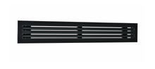 Load image into Gallery viewer, Side view of a black 72 inch 2-slot linear diffuser with 25mm openings for high airflow in commercial HVAC systems