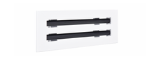 Load image into Gallery viewer, Side view of a white 8x4 inch 2-slot linear diffuser with 25mm openings for high airflow in commercial HVAC systems
