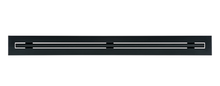 Load image into Gallery viewer, Front view of a black 96 inch 1-slot linear diffuser with 25mm openings for high airflow in commercial HVAC systems