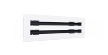 Load image into Gallery viewer, Side view of white 14x4 inch modern air vent cover – CASA 2-slot linear diffuser with 25mm openings.
