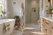 Load image into Gallery viewer, White linear air vent cover installed on a modern bathroom wall with natural sunlight and contemporary interior design.