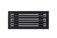 Load image into Gallery viewer, Front view of a black 14x6 inch 3-slot modern AC vent cover linear diffuser with 25mm openings for high airflow in commercial HVAC systems