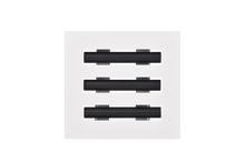 Load image into Gallery viewer, Front view of a white 6x6-inch 3-slot modern vent cover linear diffuser with 25mm openings for high airflow in commercial HVAC systems