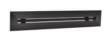 Load image into Gallery viewer, Side view of a black 60-inch mud-in linear slot diffuser with a 25mm opening for high airflow in commercial HVAC systems