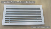 Load and play video in Gallery viewer, Close up video of our actual product showing the quality of our linear bar grille (in 30 Degree Deflection) to customers